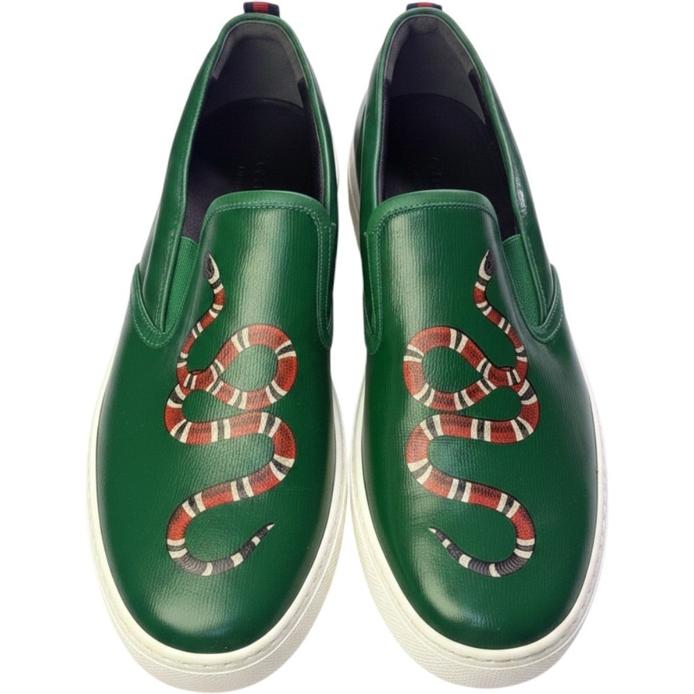 Gucci Mens Green Leather Kingsnake Sneakers authenticity guarantee Size 11 1/2